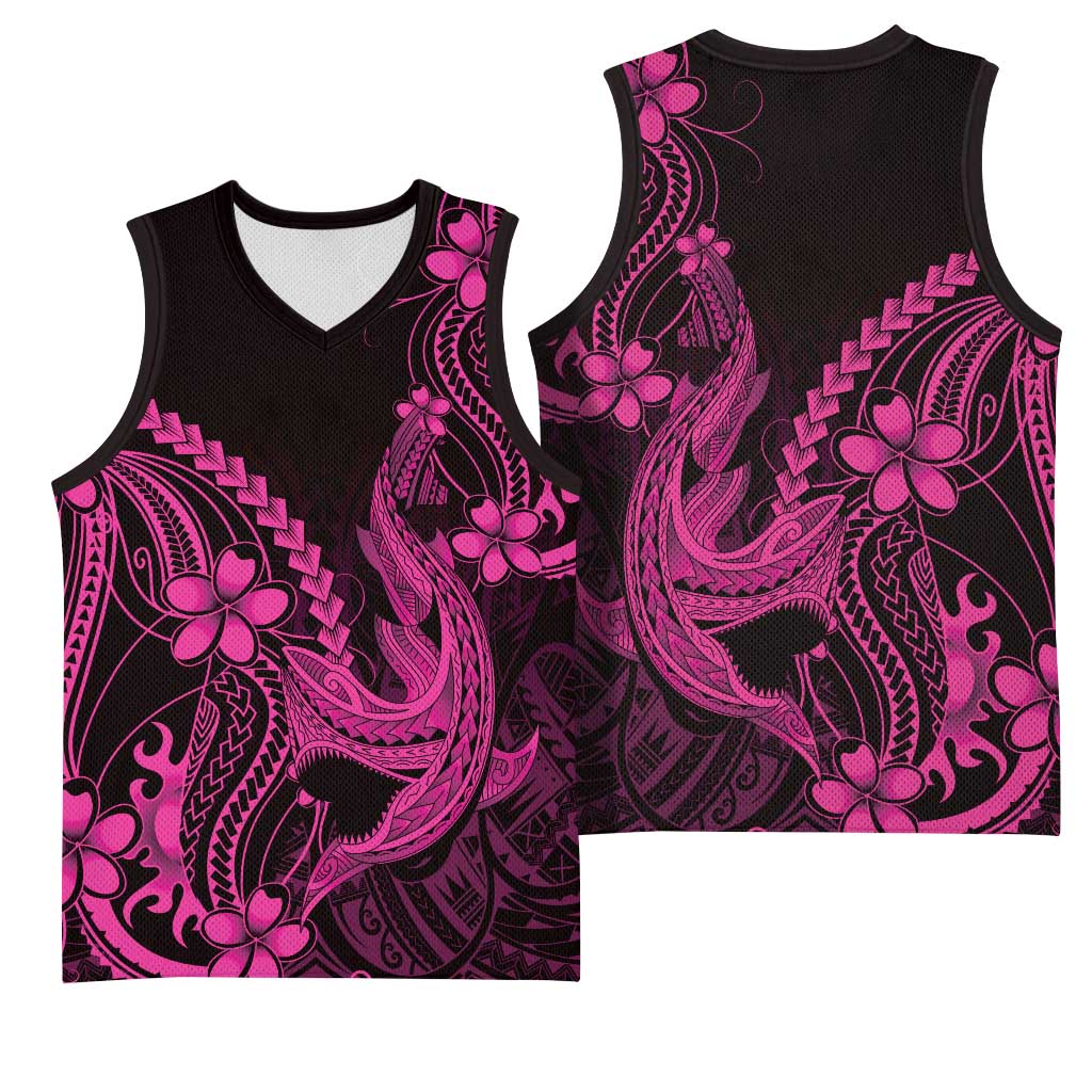 Pink Black Aloha Hawaii Basketball Jersey Polynesian Shark Tattoo With Plumeria LT14 - Polynesian Pride