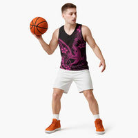 Pink Black Aloha Hawaii Basketball Jersey Polynesian Shark Tattoo With Plumeria LT14 - Polynesian Pride