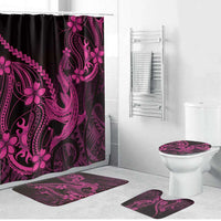 Pink Black Aloha Hawaii Bathroom Set Polynesian Shark Tattoo With Plumeria - Polynesian Pride