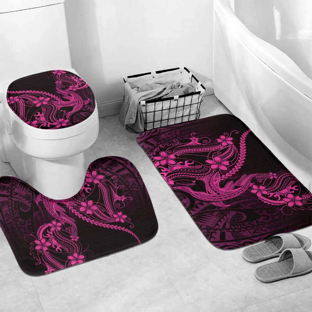 Pink Black Aloha Hawaii Bathroom Set Polynesian Shark Tattoo With Plumeria - Polynesian Pride