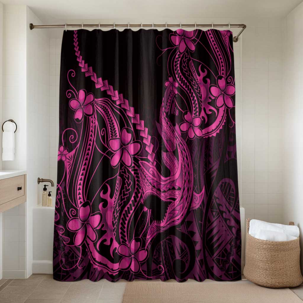Pink Black Aloha Hawaii Bathroom Set Polynesian Shark Tattoo With Plumeria - Polynesian Pride
