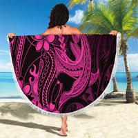 Pink Black Aloha Hawaii Beach Blanket Polynesian Shark Tattoo With Plumeria - Polynesian Pride
