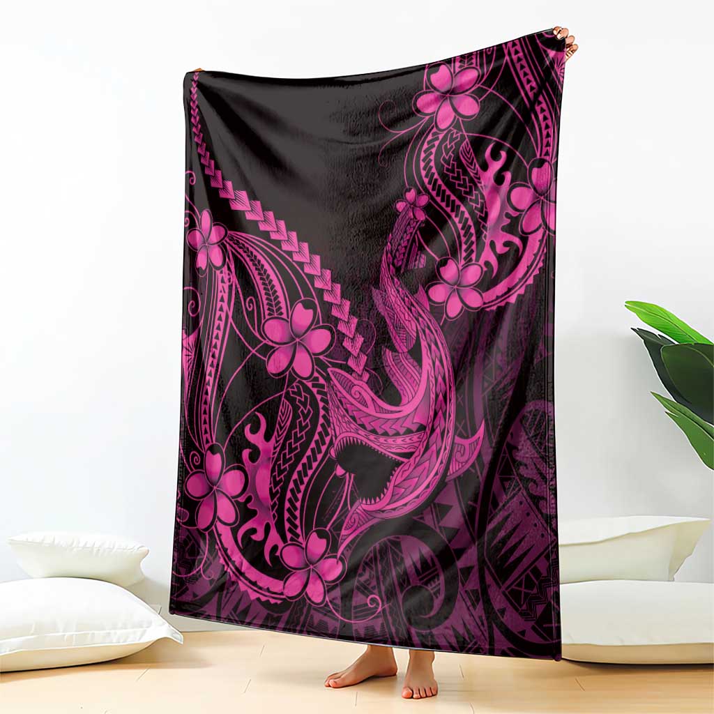 Pink Black Aloha Hawaii Blanket Polynesian Shark Tattoo With Plumeria - Polynesian Pride