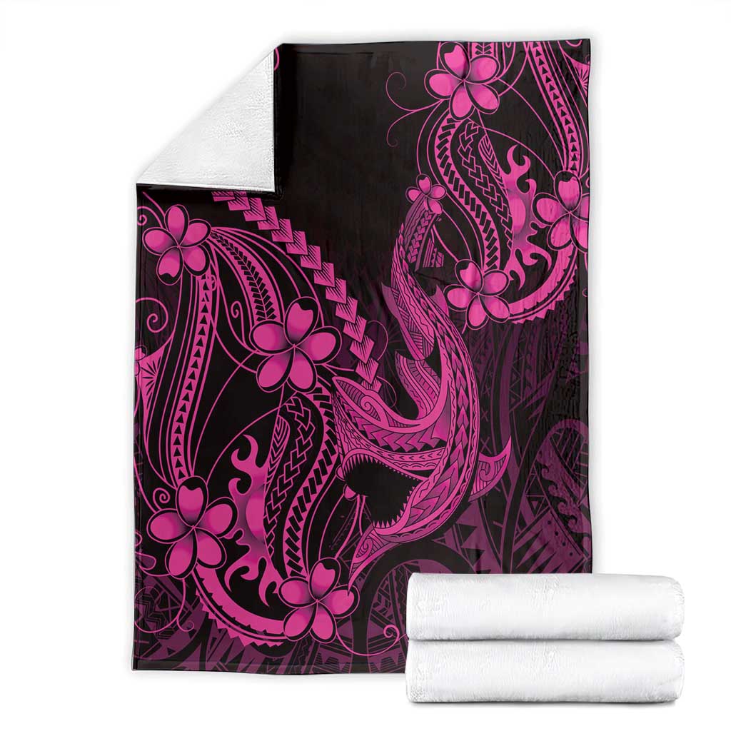 Pink Black Aloha Hawaii Blanket Polynesian Shark Tattoo With Plumeria - Polynesian Pride