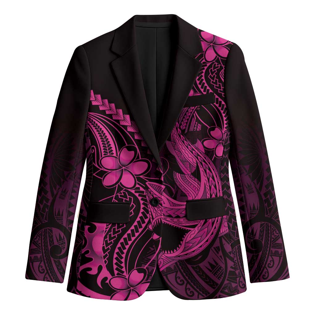 Pink Black Aloha Hawaii Blazer Polynesian Shark Tattoo With Plumeria - Polynesian Pride