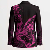 Pink Black Aloha Hawaii Blazer Polynesian Shark Tattoo With Plumeria - Polynesian Pride