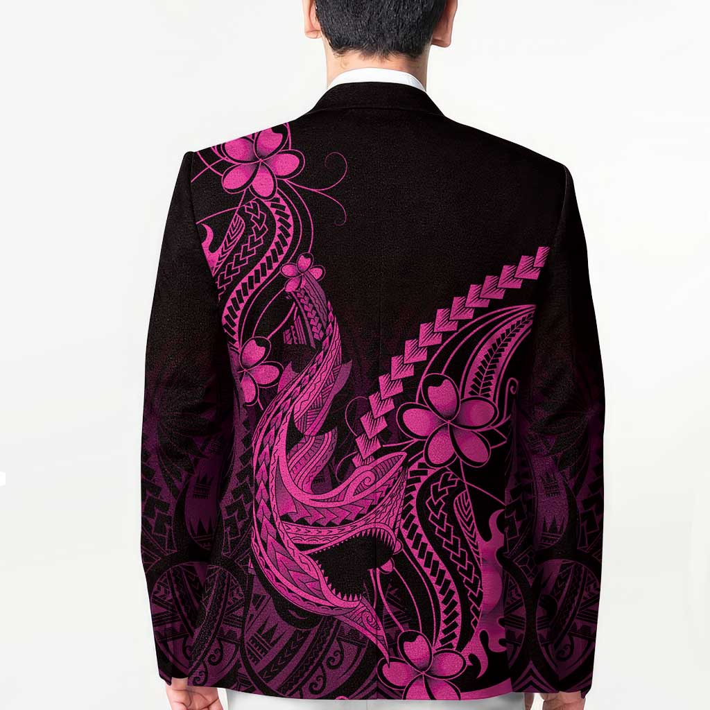 Pink Black Aloha Hawaii Blazer Polynesian Shark Tattoo With Plumeria - Polynesian Pride