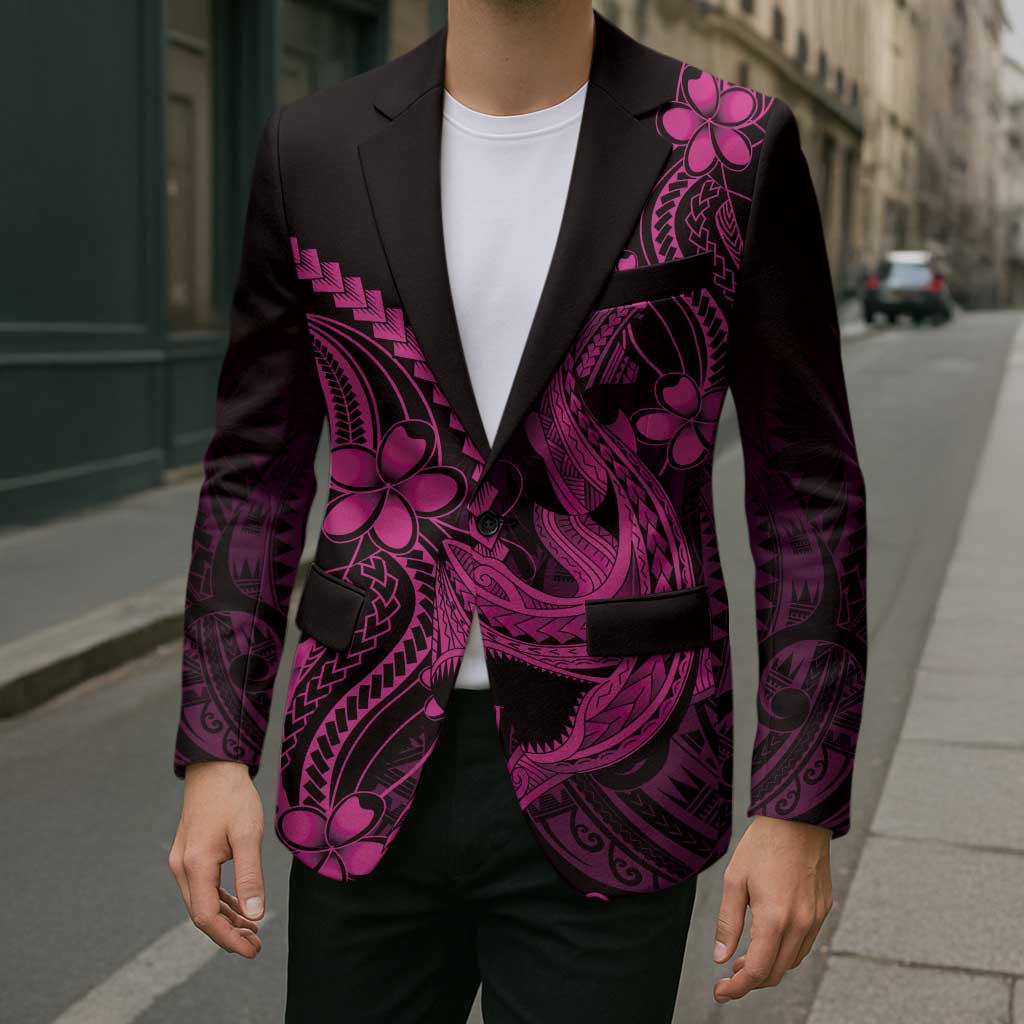 Pink Black Aloha Hawaii Blazer Polynesian Shark Tattoo With Plumeria - Polynesian Pride