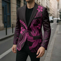 Pink Black Aloha Hawaii Blazer Polynesian Shark Tattoo With Plumeria - Polynesian Pride