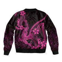 Pink Black Aloha Hawaii Bomber Jacket Polynesian Shark Tattoo With Plumeria - Polynesian Pride