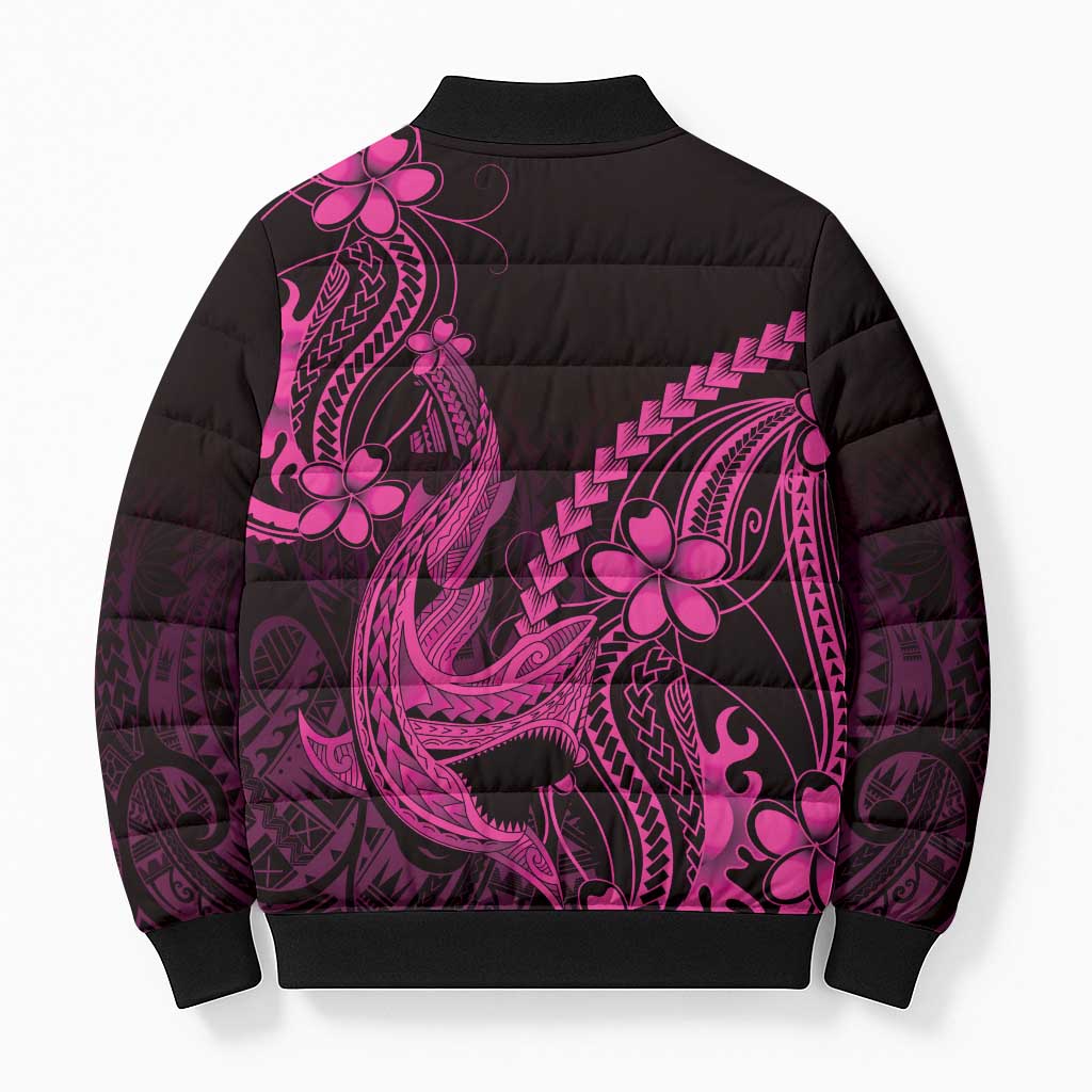 Pink Black Aloha Hawaii Bomber Puffer Jacket Polynesian Shark Tattoo With Plumeria LT14 - Polynesian Pride