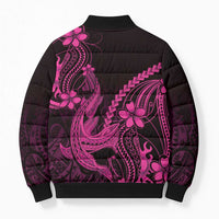 Pink Black Aloha Hawaii Bomber Puffer Jacket Polynesian Shark Tattoo With Plumeria LT14 - Polynesian Pride
