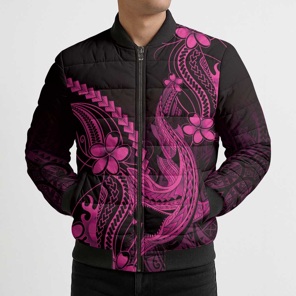 Pink Black Aloha Hawaii Bomber Puffer Jacket Polynesian Shark Tattoo With Plumeria LT14 - Polynesian Pride