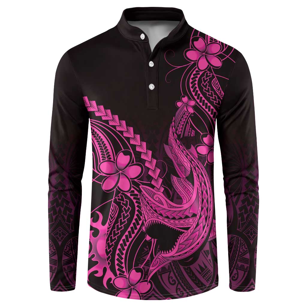 Pink Black Aloha Hawaii Button Sweatshirt Polynesian Shark Tattoo With Plumeria LT14 Pink - Polynesian Pride