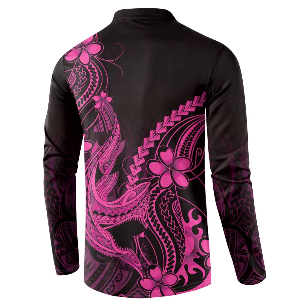 Pink Black Aloha Hawaii Button Sweatshirt Polynesian Shark Tattoo With Plumeria LT14 - Polynesian Pride