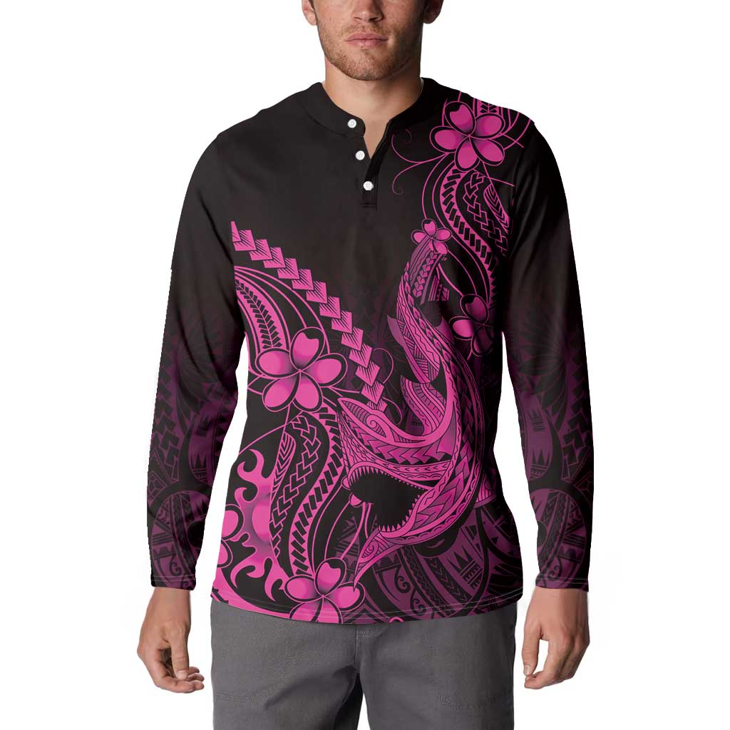 Pink Black Aloha Hawaii Button Sweatshirt Polynesian Shark Tattoo With Plumeria LT14 - Polynesian Pride