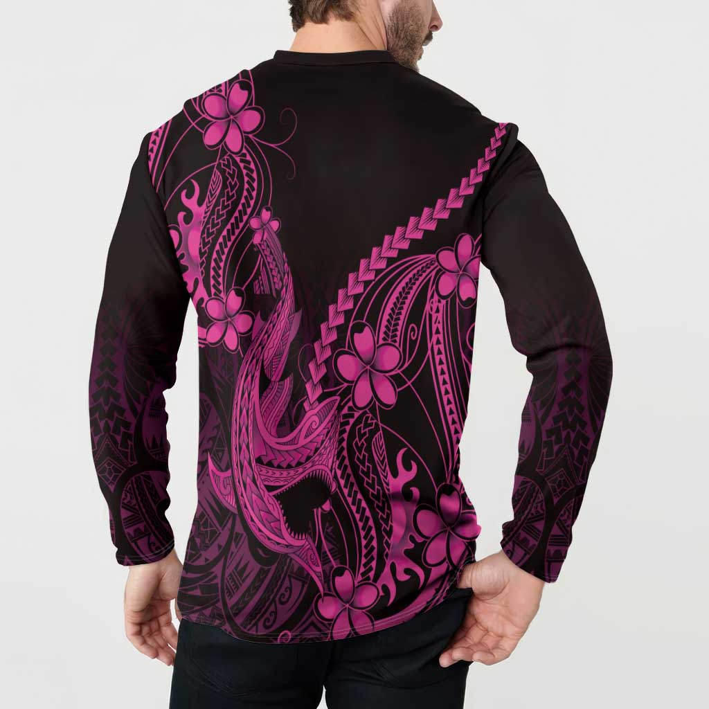 Pink Black Aloha Hawaii Button Sweatshirt Polynesian Shark Tattoo With Plumeria LT14 - Polynesian Pride