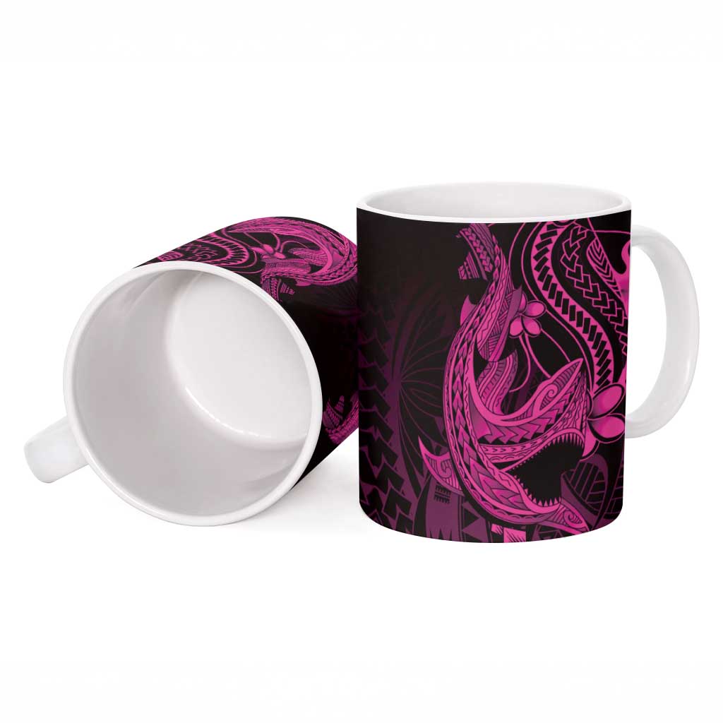 Pink Black Aloha Hawaii Ceramic Mug Polynesian Shark Tattoo With Plumeria LT14 - Polynesian Pride