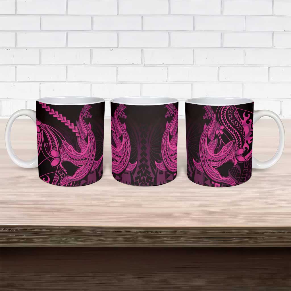 Pink Black Aloha Hawaii Ceramic Mug Polynesian Shark Tattoo With Plumeria LT14 - Polynesian Pride