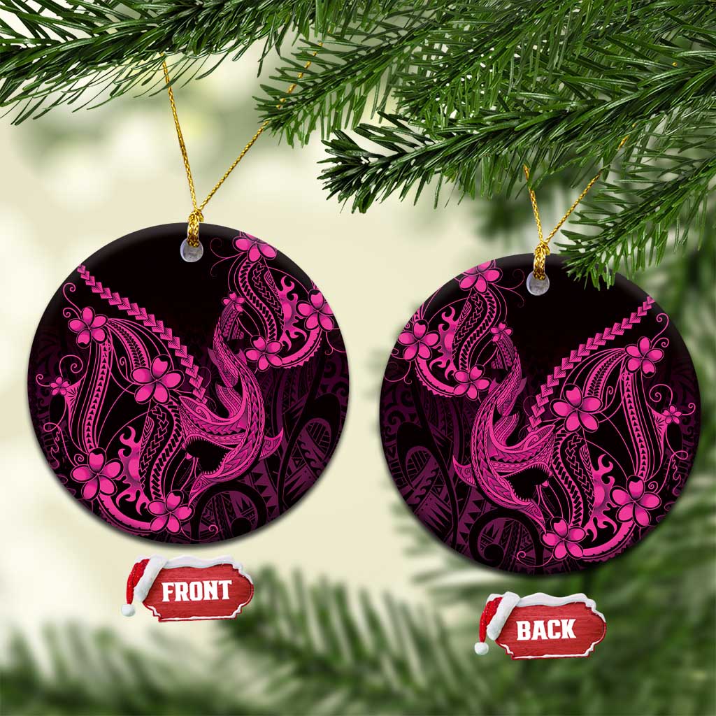Pink Black Aloha Hawaii Ceramic Ornament Polynesian Shark Tattoo With Plumeria - Polynesian Pride