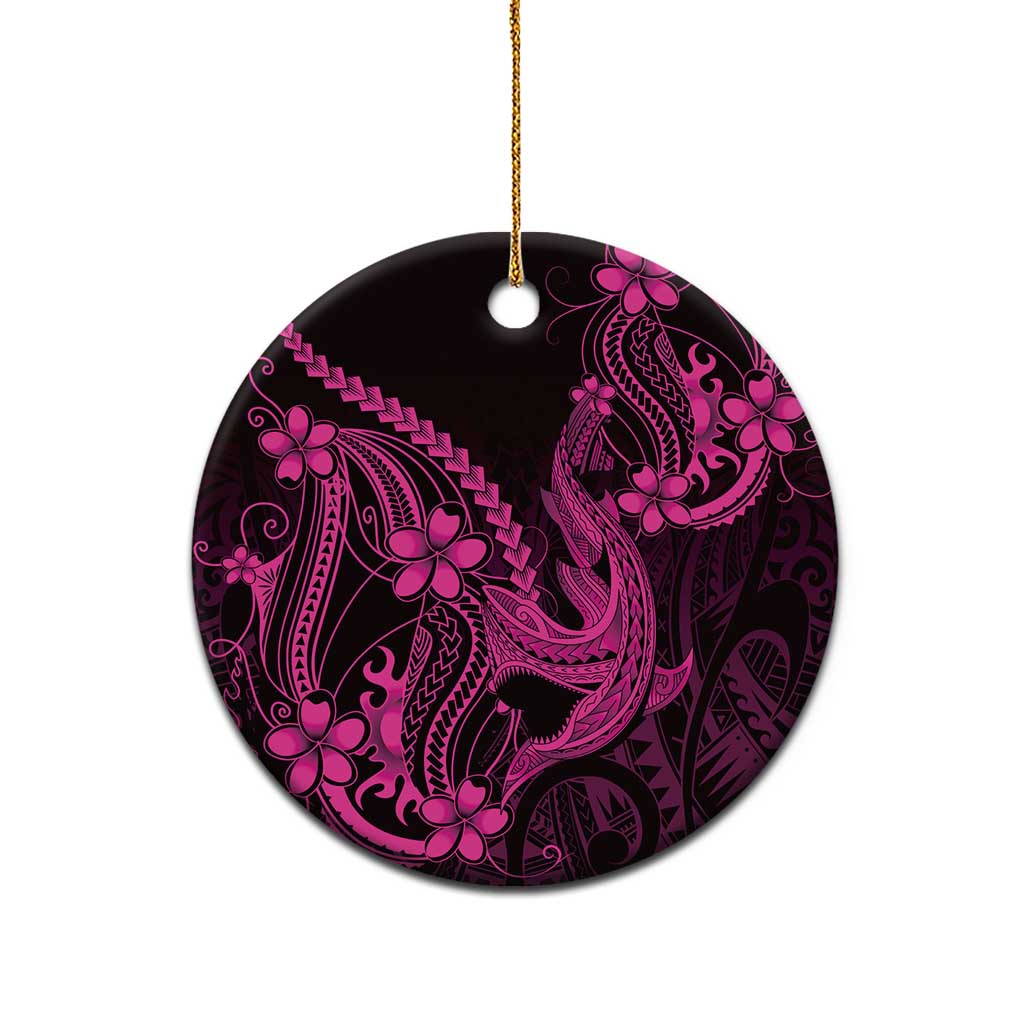 Pink Black Aloha Hawaii Ceramic Ornament Polynesian Shark Tattoo With Plumeria - Polynesian Pride