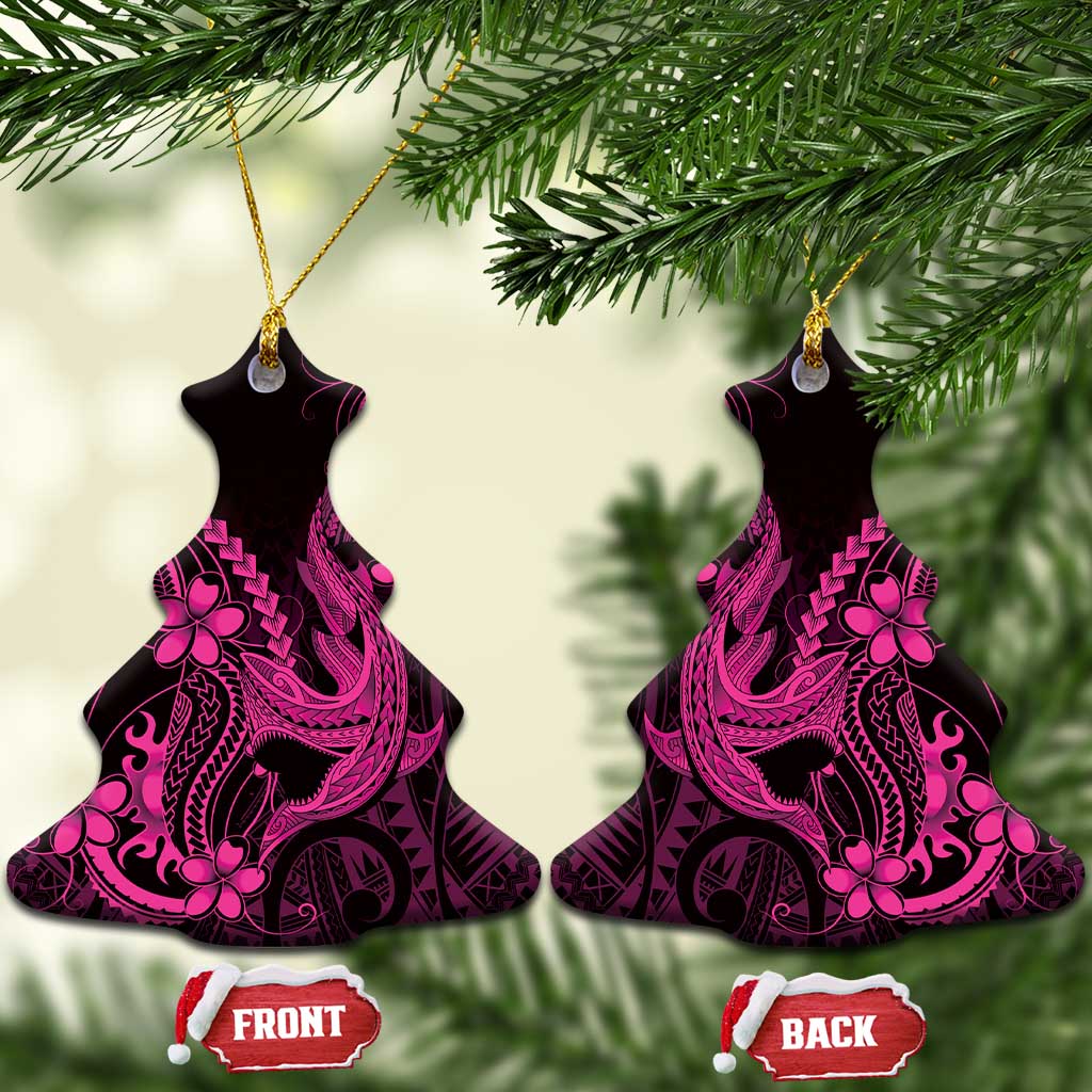 Pink Black Aloha Hawaii Ceramic Ornament Polynesian Shark Tattoo With Plumeria - Polynesian Pride