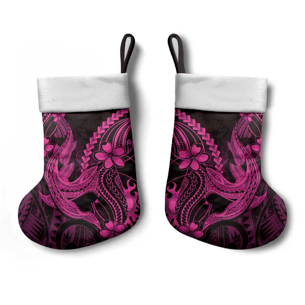 Pink Black Aloha Hawaii Christmas Stocking Polynesian Shark Tattoo With Plumeria - Polynesian Pride