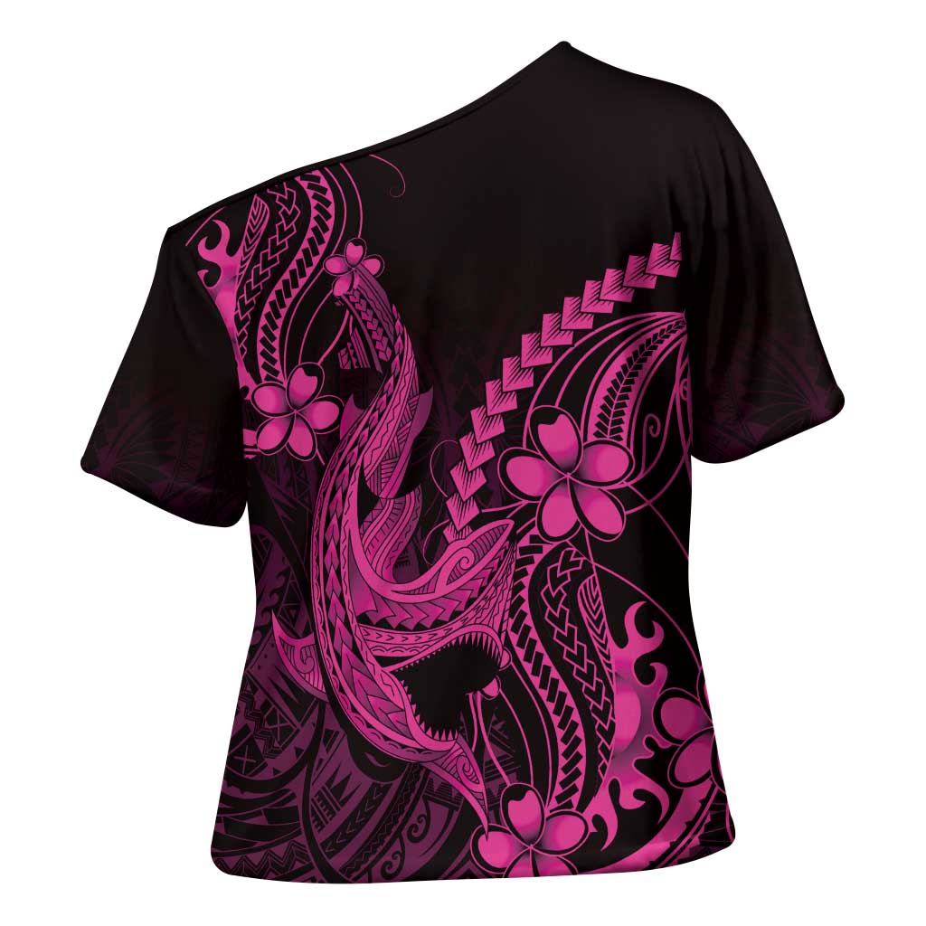 Pink Black Aloha Hawaii Cross Shoulder Shirt Polynesian Shark Tattoo With Plumeria LT14 - Polynesian Pride