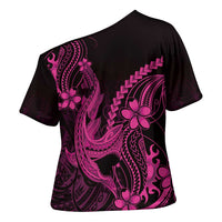 Pink Black Aloha Hawaii Cross Shoulder Shirt Polynesian Shark Tattoo With Plumeria LT14 - Polynesian Pride