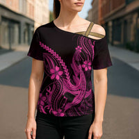 Pink Black Aloha Hawaii Cross Shoulder Shirt Polynesian Shark Tattoo With Plumeria LT14 - Polynesian Pride