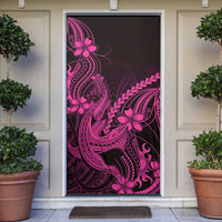 Pink Black Aloha Hawaii Door Cover Polynesian Shark Tattoo With Plumeria - Polynesian Pride