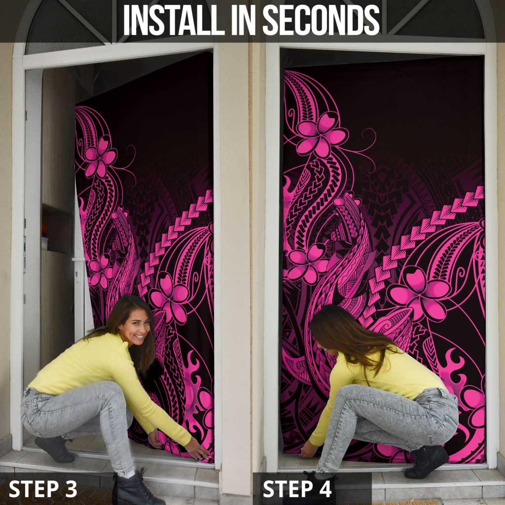 Pink Black Aloha Hawaii Door Cover Polynesian Shark Tattoo With Plumeria - Polynesian Pride