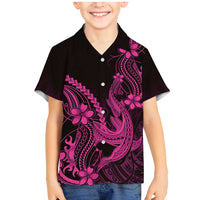 Pink Black Aloha Hawaii Family Matching Mermaid Dress and Hawaiian Shirt Polynesian Shark Tattoo With Plumeria - Polynesian Pride