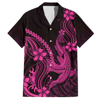 Pink Black Aloha Hawaii Family Matching Puletasi and Hawaiian Shirt Polynesian Shark Tattoo With Plumeria - Polynesian Pride
