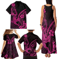 Pink Black Aloha Hawaii Family Matching Tank Maxi Dress and Hawaiian Shirt Polynesian Shark Tattoo With Plumeria - Polynesian Pride