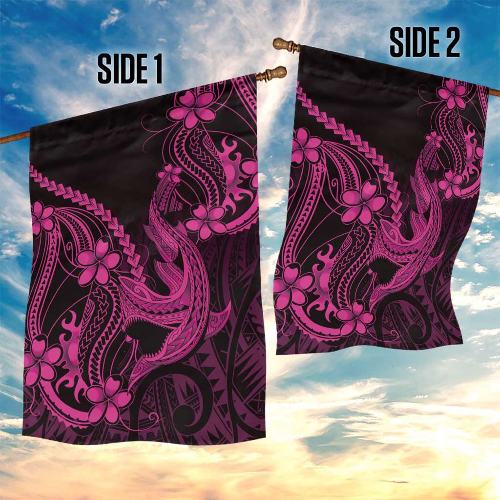 Pink Black Aloha Hawaii Garden Flag Polynesian Shark Tattoo With Plumeria - Polynesian Pride