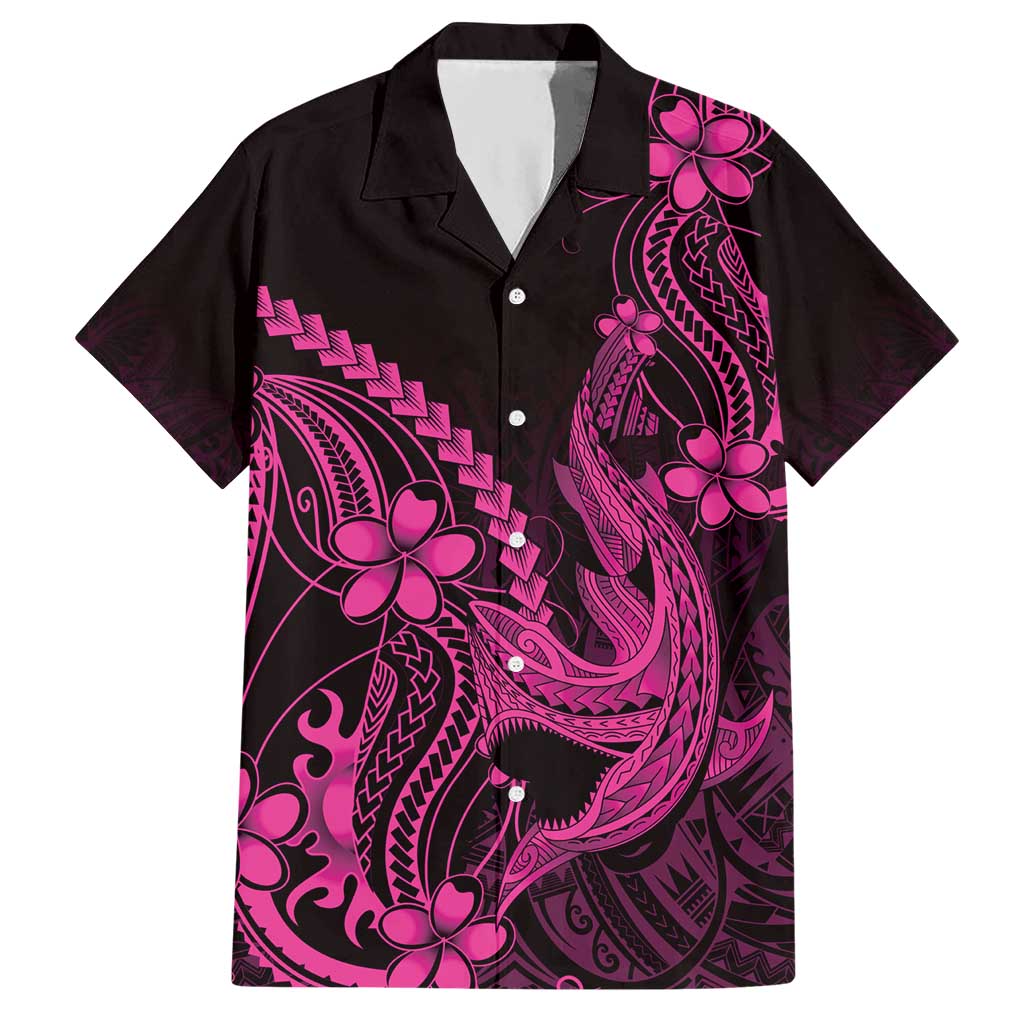 Pink Black Aloha Hawaii Hawaiian Shirt Polynesian Shark Tattoo With Plumeria - Polynesian Pride