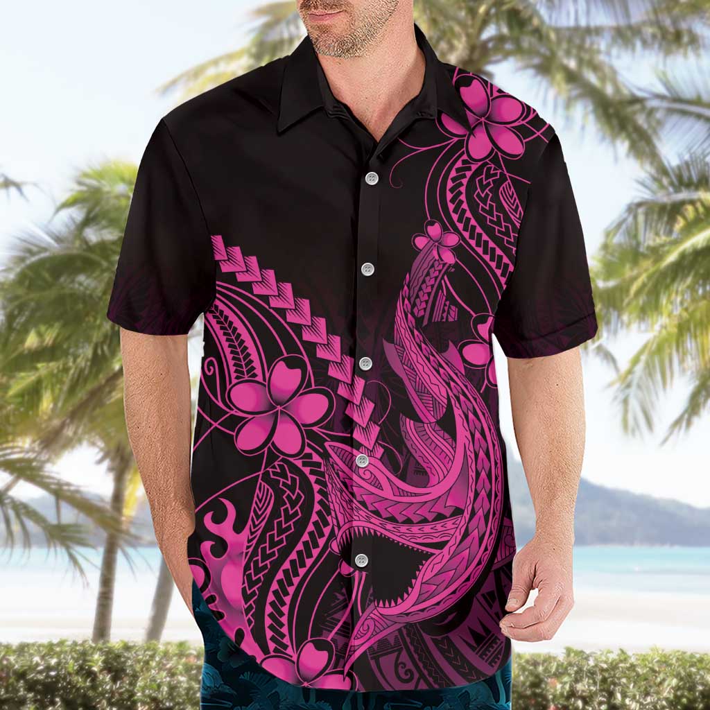 Pink Black Aloha Hawaii Hawaiian Shirt Polynesian Shark Tattoo With Plumeria - Polynesian Pride