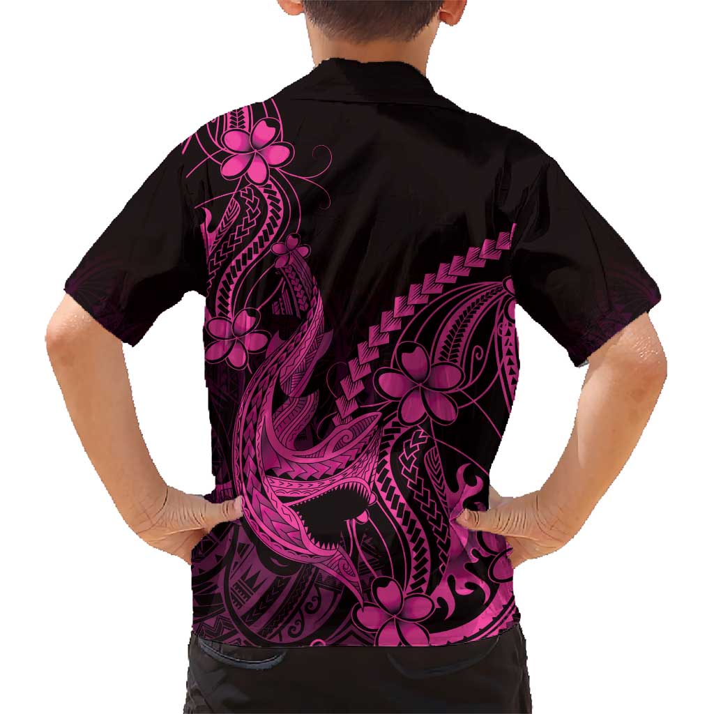 Pink Black Aloha Hawaii Hawaiian Shirt Polynesian Shark Tattoo With Plumeria - Polynesian Pride