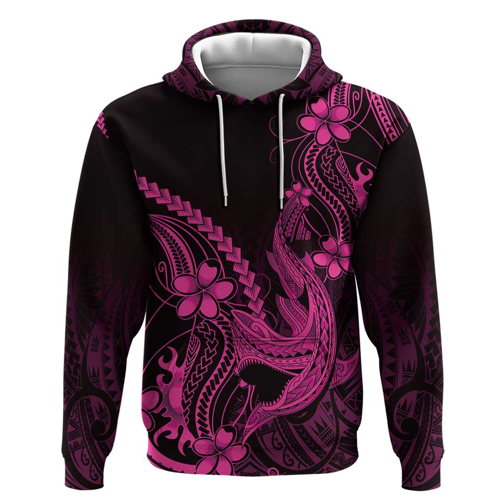 Pink Black Aloha Hawaii Hoodie Polynesian Shark Tattoo With Plumeria - Polynesian Pride