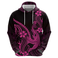 Pink Black Aloha Hawaii Hoodie Polynesian Shark Tattoo With Plumeria - Polynesian Pride