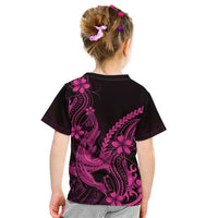 Pink Black Aloha Hawaii Kid T Shirt Polynesian Shark Tattoo With Plumeria - Polynesian Pride