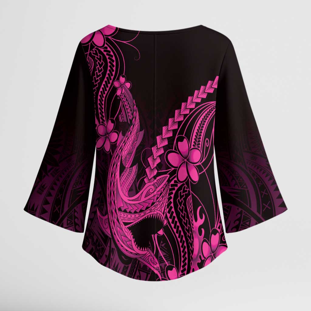 Pink Black Aloha Hawaii Kimono Sleeve Blouse - Polynesian Shark Tattoo With Plumeria LT14 - Polynesian Pride