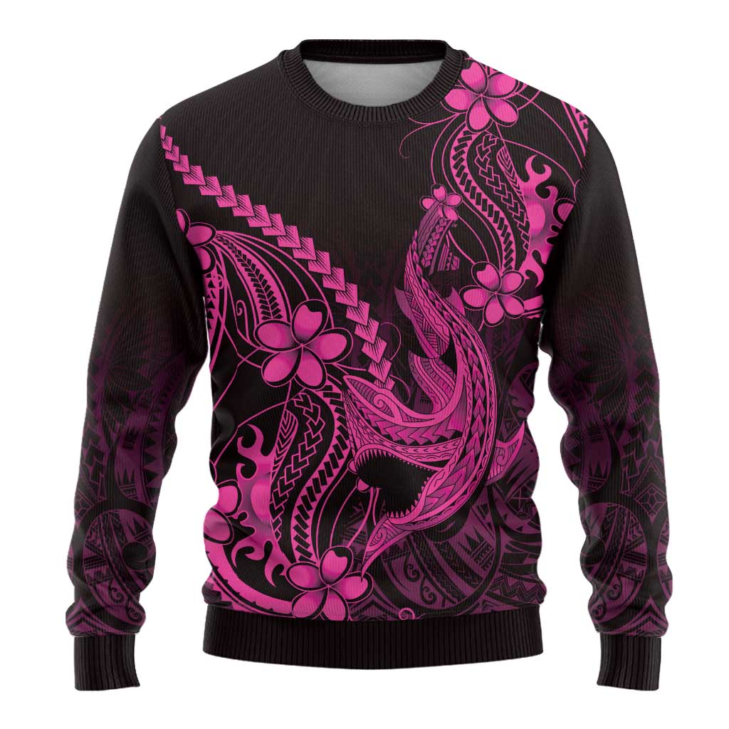 Pink Black Aloha Hawaii Ugly Christmas Sweater Polynesian Shark Tattoo With Plumeria - Polynesian Pride