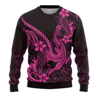 Pink Black Aloha Hawaii Ugly Christmas Sweater Polynesian Shark Tattoo With Plumeria - Polynesian Pride
