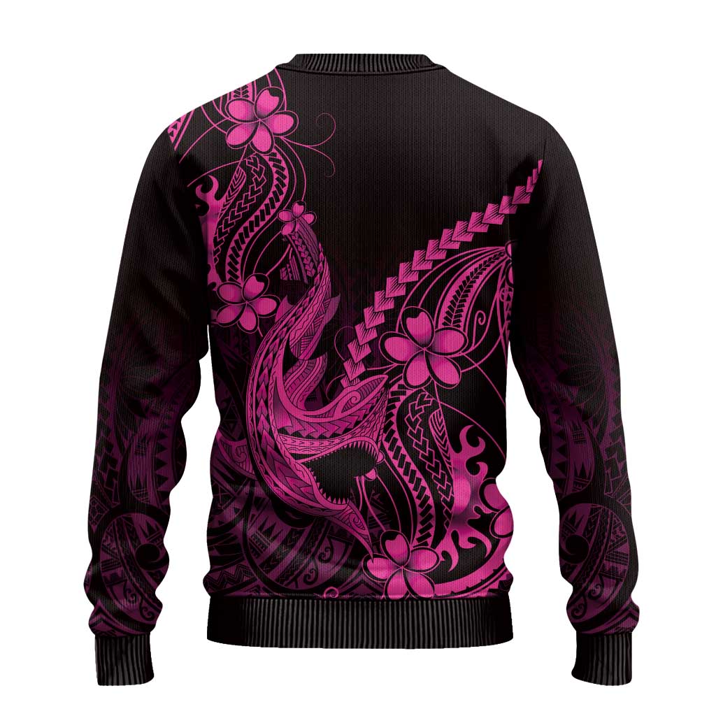 Pink Black Aloha Hawaii Ugly Christmas Sweater Polynesian Shark Tattoo With Plumeria - Polynesian Pride