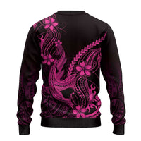 Pink Black Aloha Hawaii Ugly Christmas Sweater Polynesian Shark Tattoo With Plumeria - Polynesian Pride
