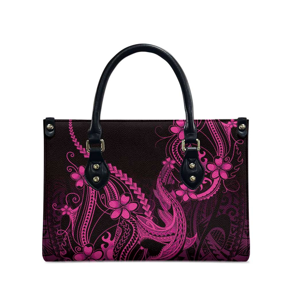Pink Black Aloha Hawaii Leather Bag Polynesian Shark Tattoo With Plumeria - Polynesian Pride