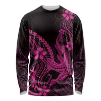 Pink Black Aloha Hawaii Long Sleeve Shirt Polynesian Shark Tattoo With Plumeria LT14 Unisex Pink - Polynesian Pride