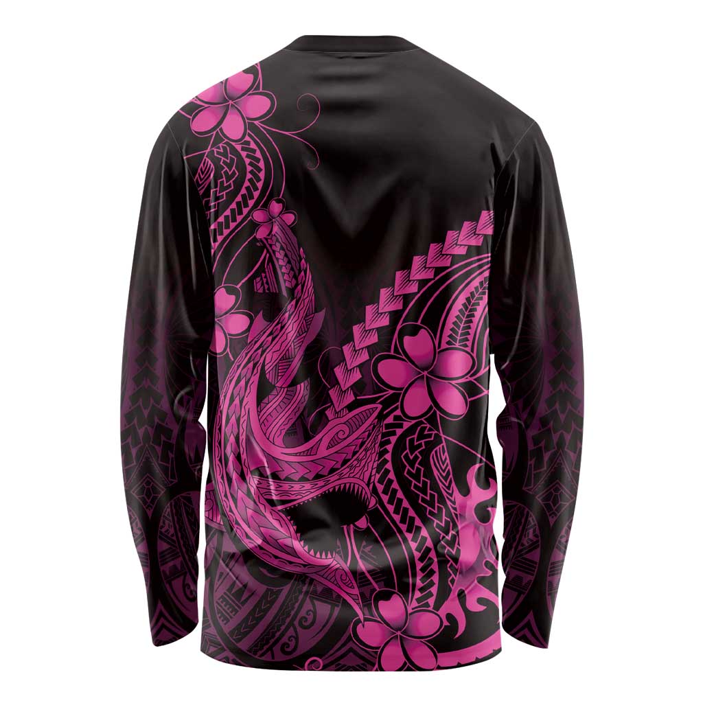 Pink Black Aloha Hawaii Long Sleeve Shirt Polynesian Shark Tattoo With Plumeria LT14 - Polynesian Pride
